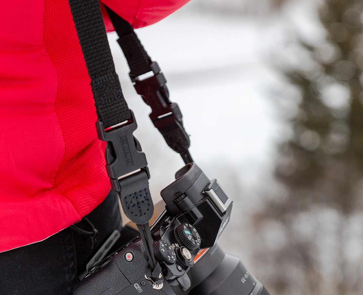 Camera strap for outlet backpack